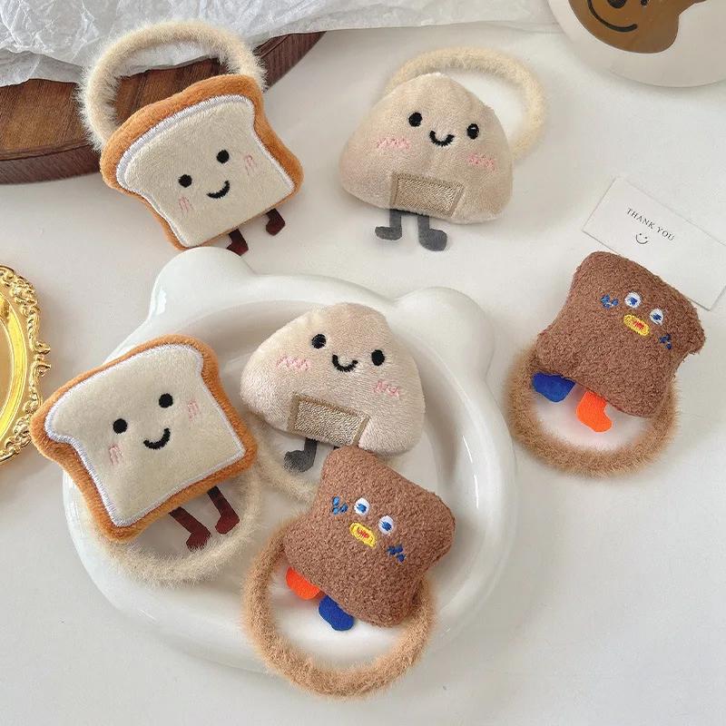 1pc Cartoon Rice and vegetable roll Bread Hair Rope Ball Head Tie Hair Rope Cute Rubber Band Hair Band Headwear