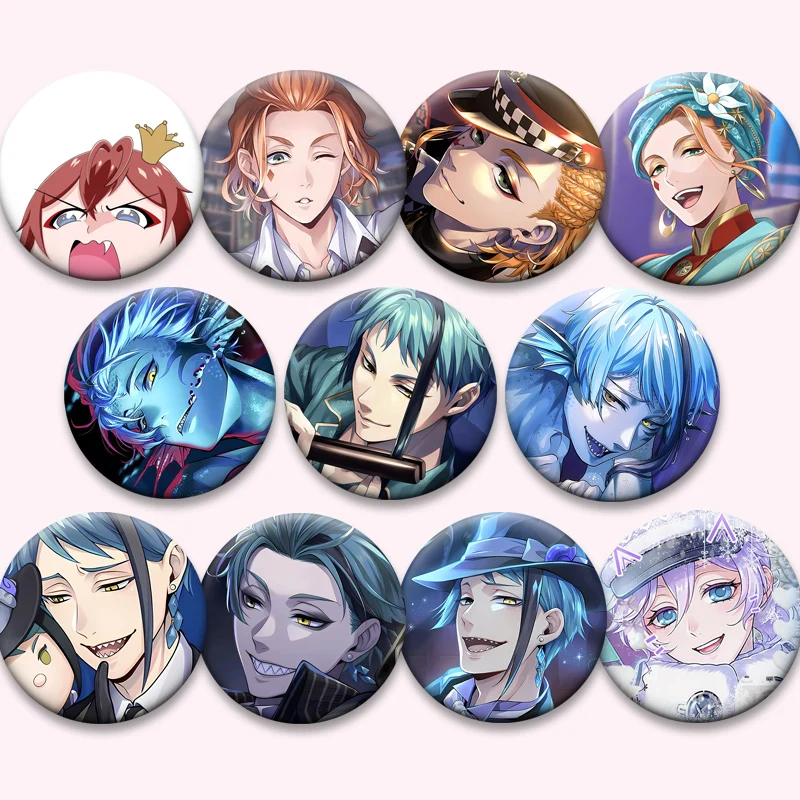 

Riddle Rosehearts,Jade Leech,Floyd Leech,Epel Felmier,Cater Diamond Cartoon Brooches Game Anime Pins Exquisite Round Badge Decor