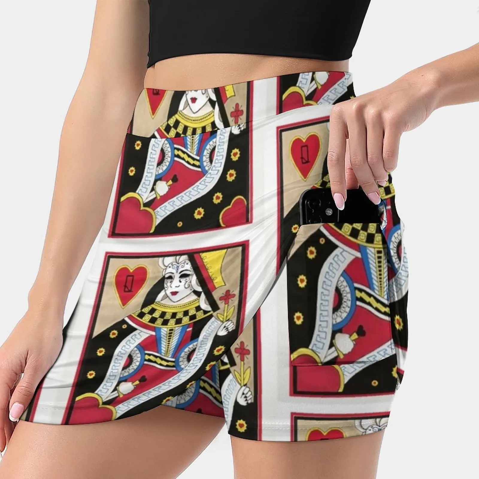 Queen Of Hearts Women's skirt Y2K Summer Clothes 2022 Kpop Style Trouser Skirt With Pocket Valentine Heart Playing Icon Queen