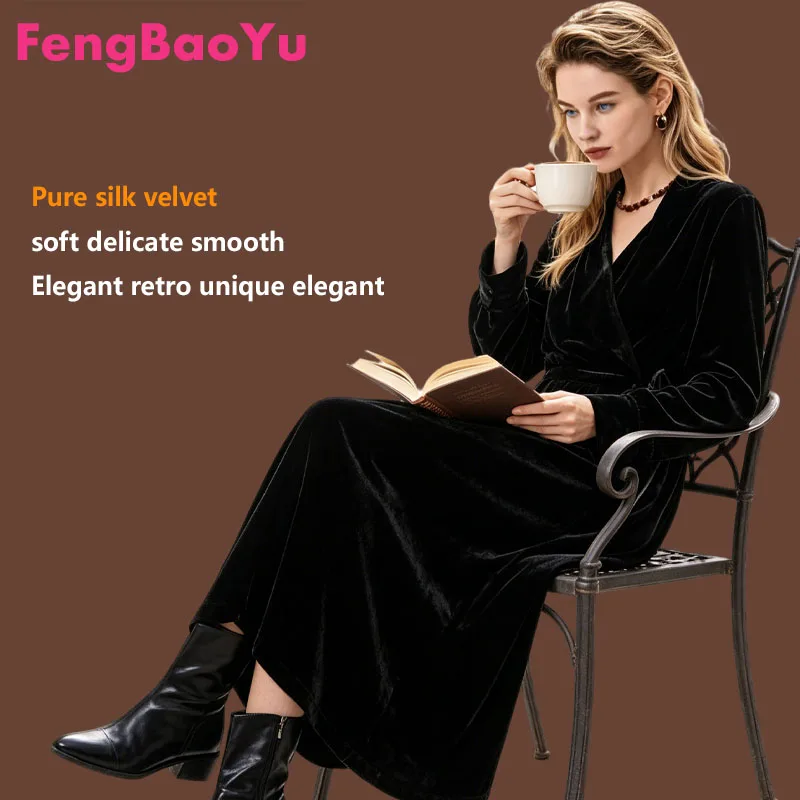 

100% Natural Silk Velvet Women's V-neck Elegant and Sophisticated Loose and Comfortable Skirt Luxury Casual Wear