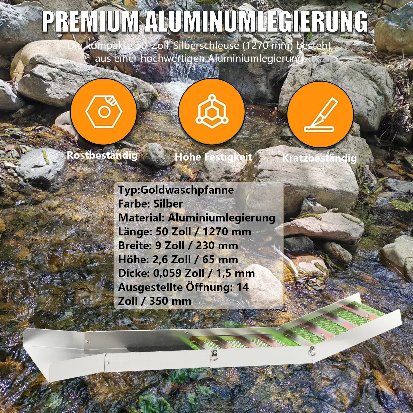 Faltbare Goldwaschrinne aus Aluminiumlegierung – Hochwertiges, tragbares Goldschürf- und Aufbereitungswerkzeug für die Goldgewinnung – Detail 10