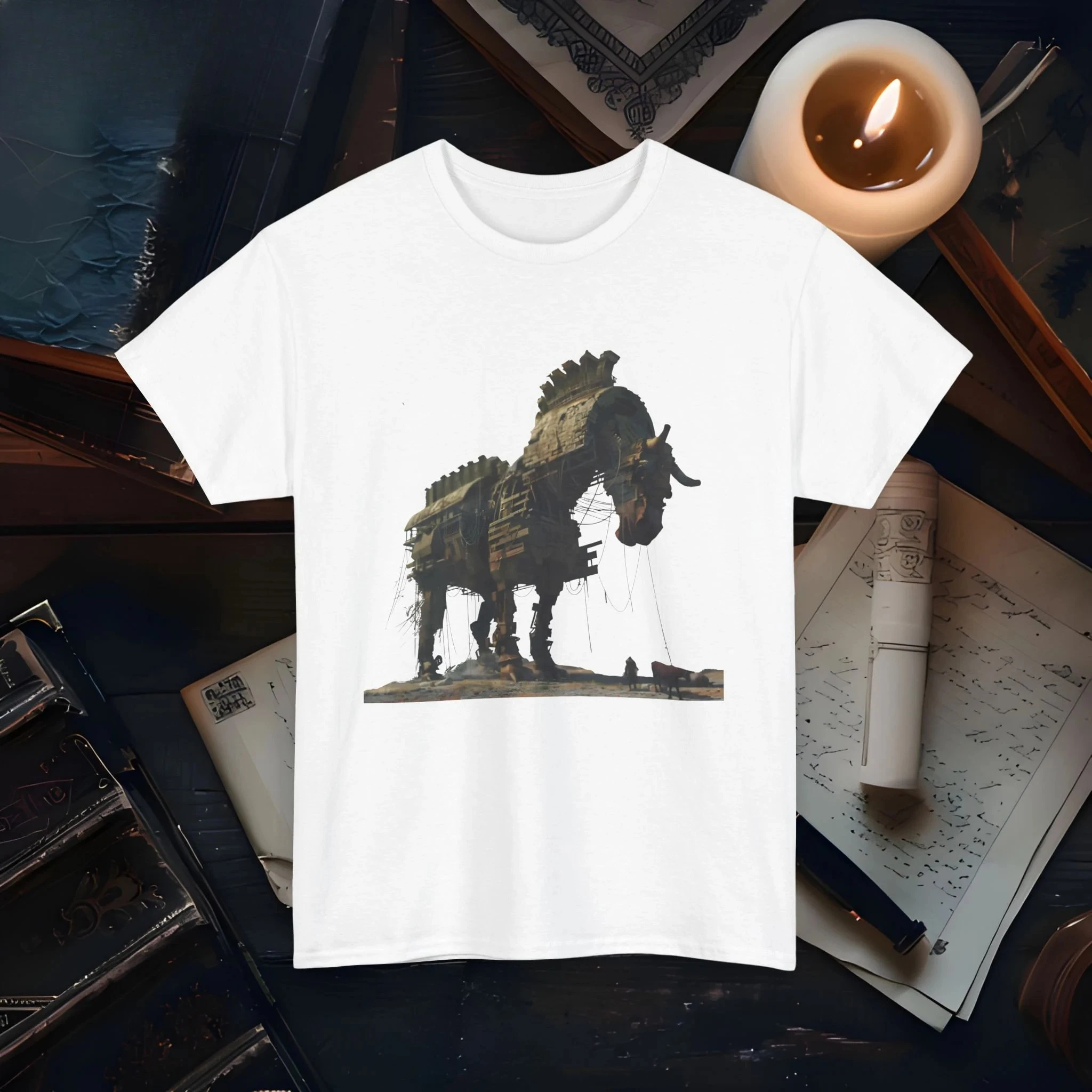 حصان طروادة الأساطير اليونانية الأسطورة القديمة الفن المحملة التصميم الأسطوري حرب طروادة التاريخية تي شيرت هواة الحصان الأسطوري