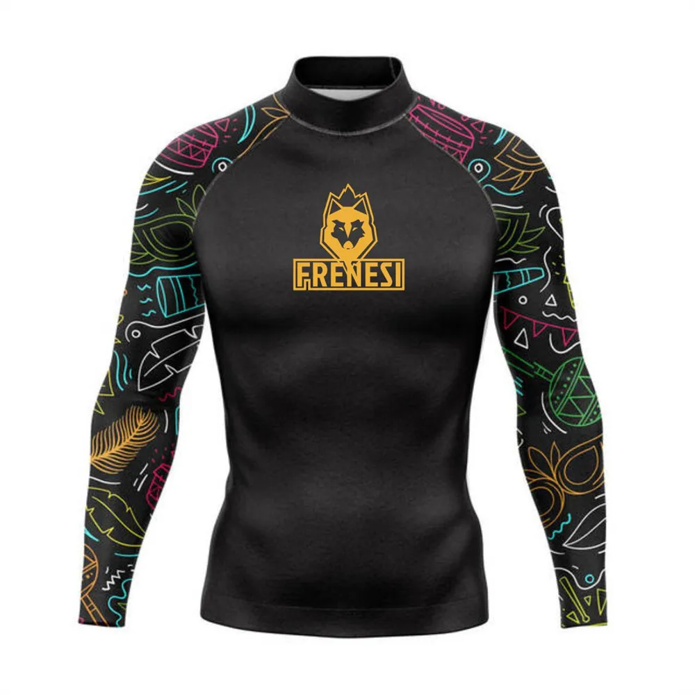 Men Surf Rash Guard Long Sleeve UV Sun Protection Basic Skins Surfing Suit Diving Swimming Tight T Shirt Rashguard Gym Clothes