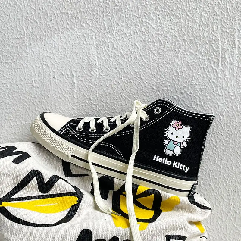 High Top Canvas Shoes Hello Kitty Kawaii Student Cartoon Graffiti Flat Follow Sneakers College Versatile Fashion Clothes Gifts