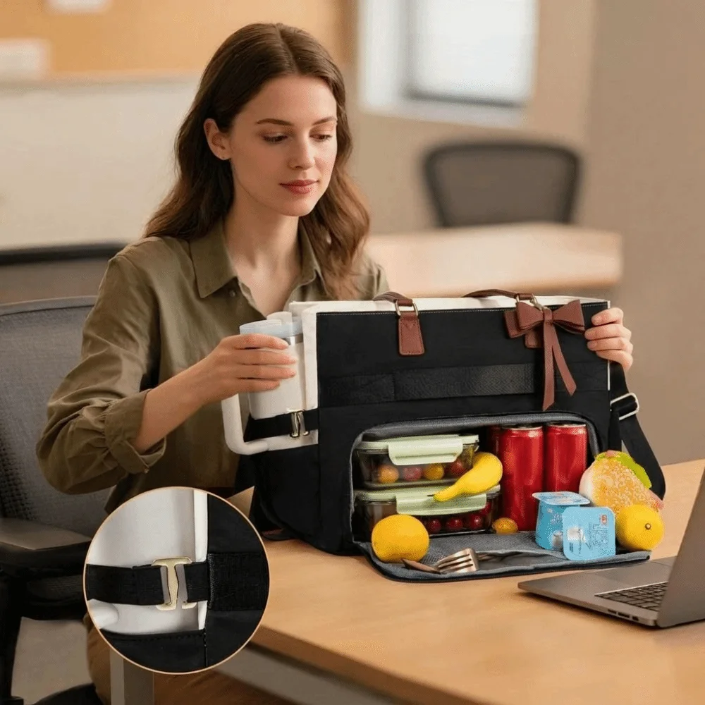 Large Capacity Insulated Lunch Tote Cup Holder Water-Resistant Work Tote Bag Elegant 3 in 1 Design Laptop Carrying Bag Daily Use