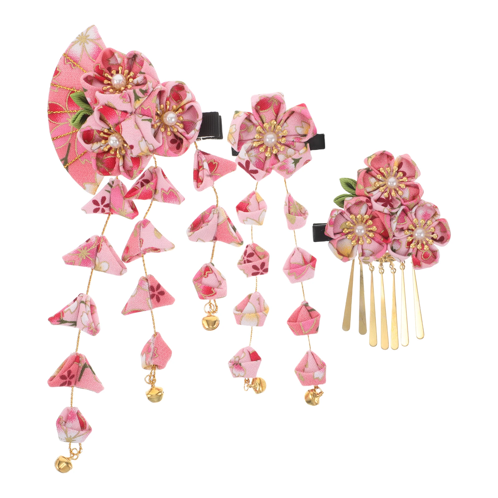 

3 Pcs Japanese Hair Clip Set Flower Tassels Hairpins Three Piece Suit Ornament Ornaments Women Traditional