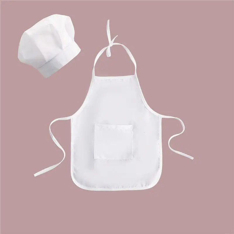 76hf 2 pcs Baby Chef Apron Dan Hat Bayi Anak Putih Kostum Kostum Fotografi Prop Bayi Baru lahir Apron