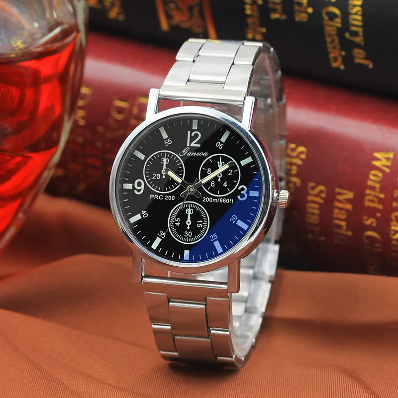 Men's Luxury Quartz Watches Dial Steel Band Male Business Wristwatch Decorative Blue Light Mirror Scratch Resistant  Boy Gifts