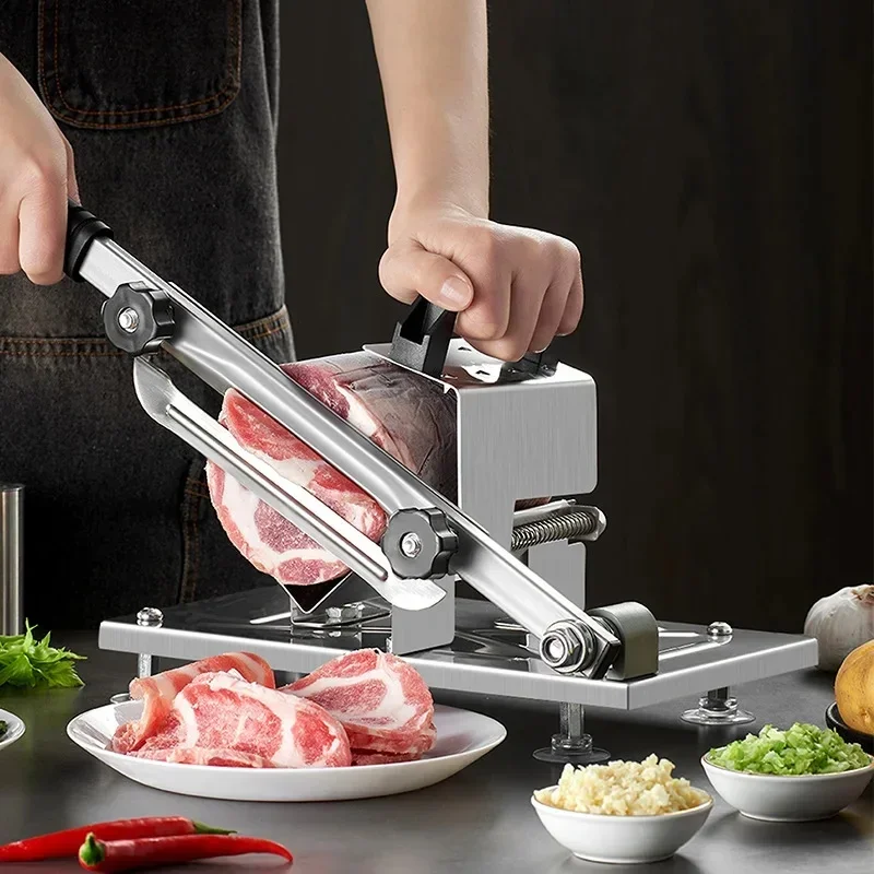 Household kitchen frozen meat cutting machine, manual stainless steel beef and mutton cutting machine