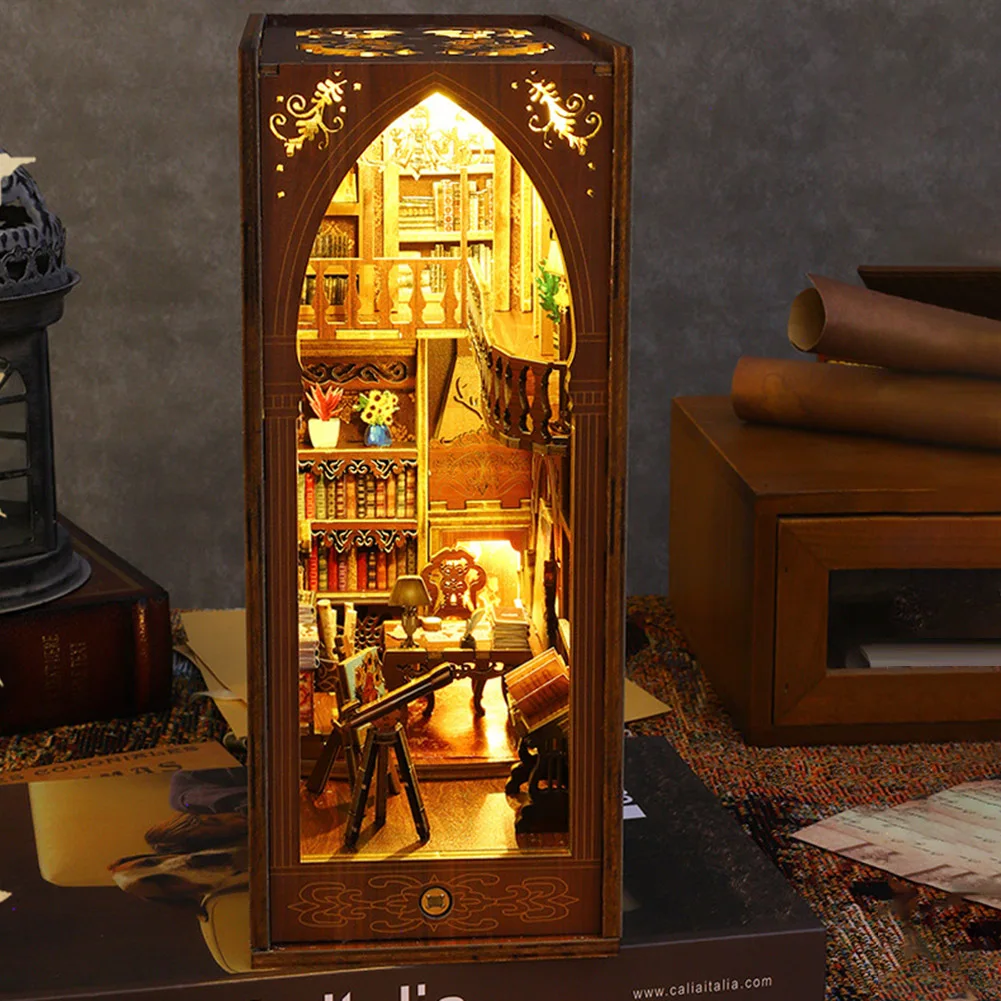 Kits de nooks de livros 3D DIY com luz quente decoração de modelo de montagem multifuncional para estante