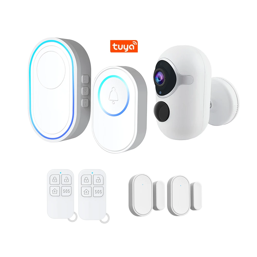 Home security alarm system with battery camera wireless tuya smart doorbell door sensor home security system