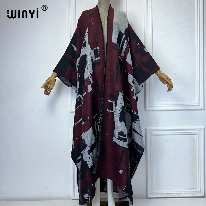 

WINYI Africa Fashion print Winter cardigan woman kimono party dress Thick Warm Female abaya winter outfits for women coat