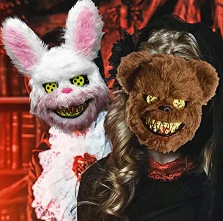 Hot Sales Halloween Scary Long Ears Bloody Rabbit Black Brown  Bear Disguise Mask Cosplay  Bunny Halloween  Party Mask