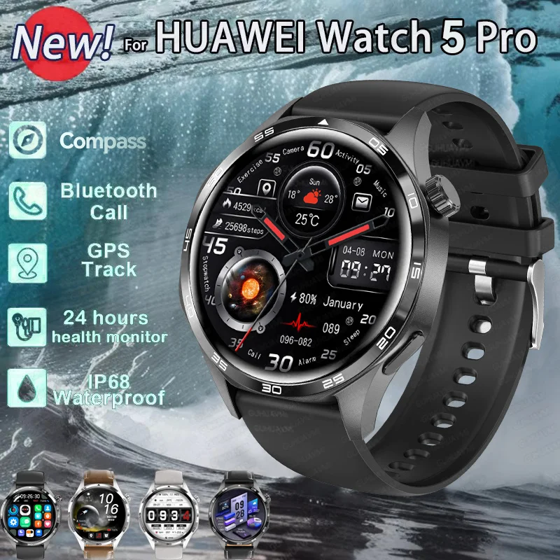 New For Huawei Smart Watch Men 1.53inch AMOLED HD Screen Bluetooth Call Gps Compass NFC Health Monitoring Smartwatch Watch 5 Pro