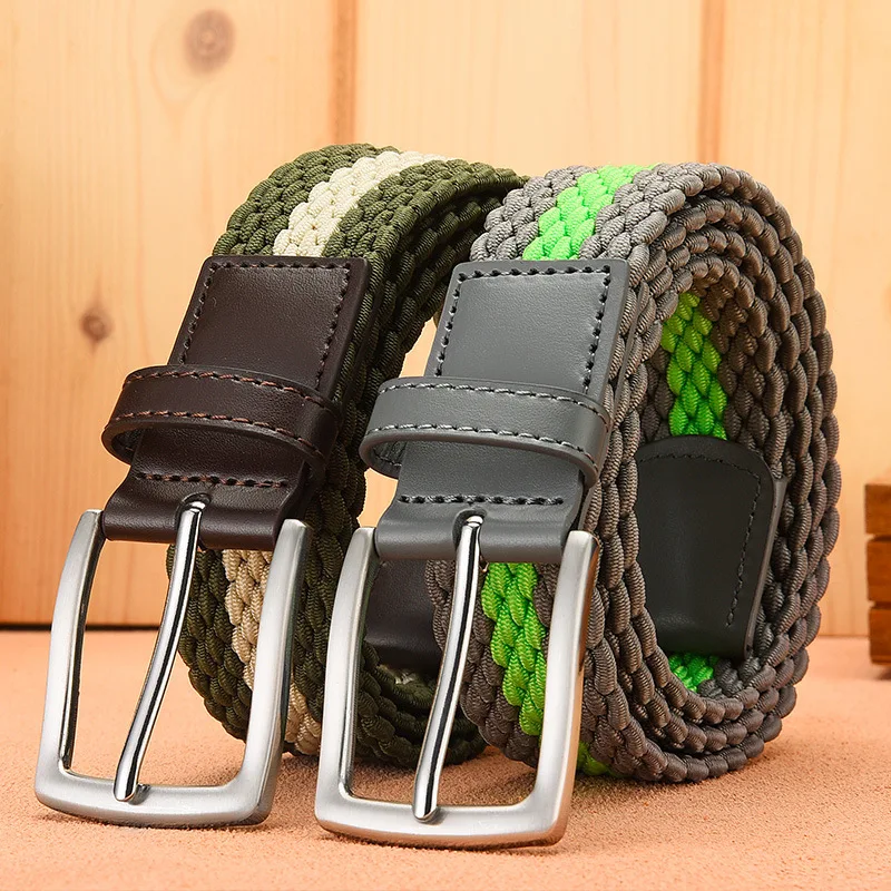 

105 115 125cm New Design High Quality Men Belt AAA grade Elastic Breathable Casual Woven Canvas commerce Exclusive Green Leisure