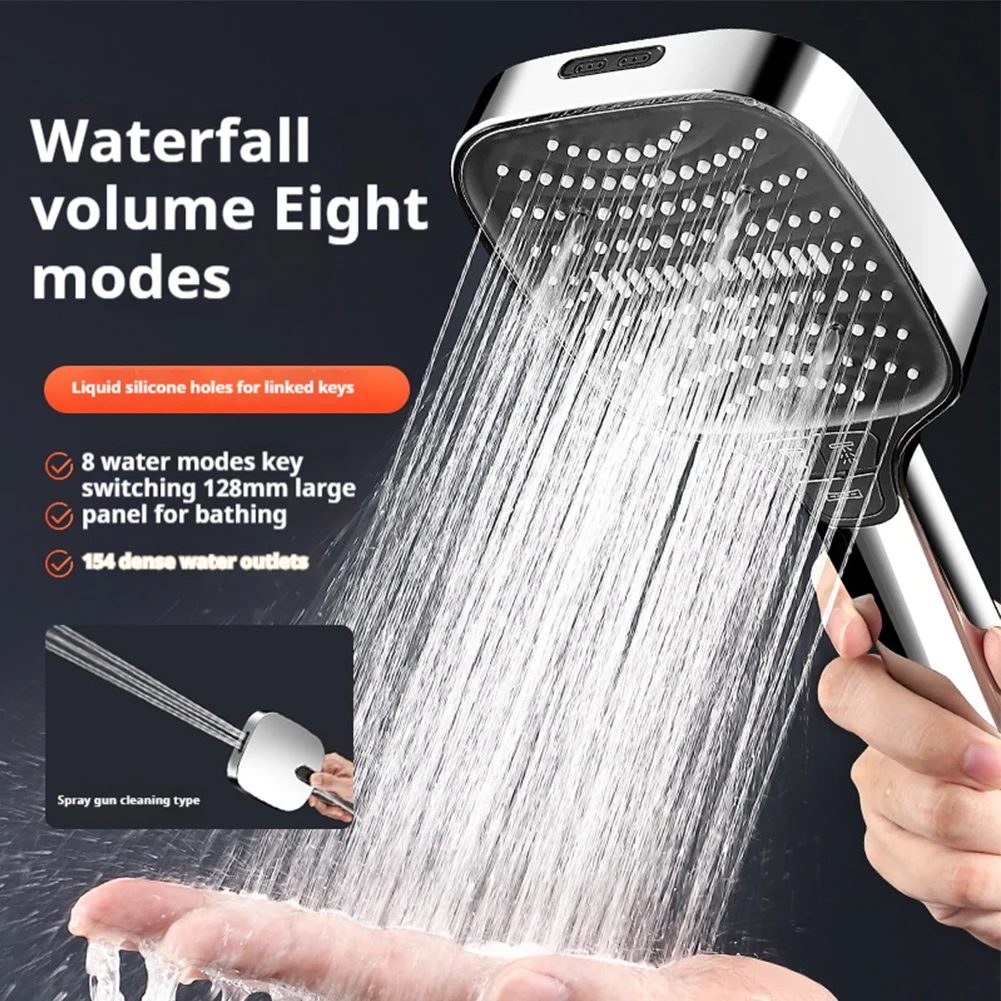 

8 Modes Big Panel Large Square Shower Head Adjustable Bathroom High-pressure Water-saving Shower Mixer Nozzles Head Accessories