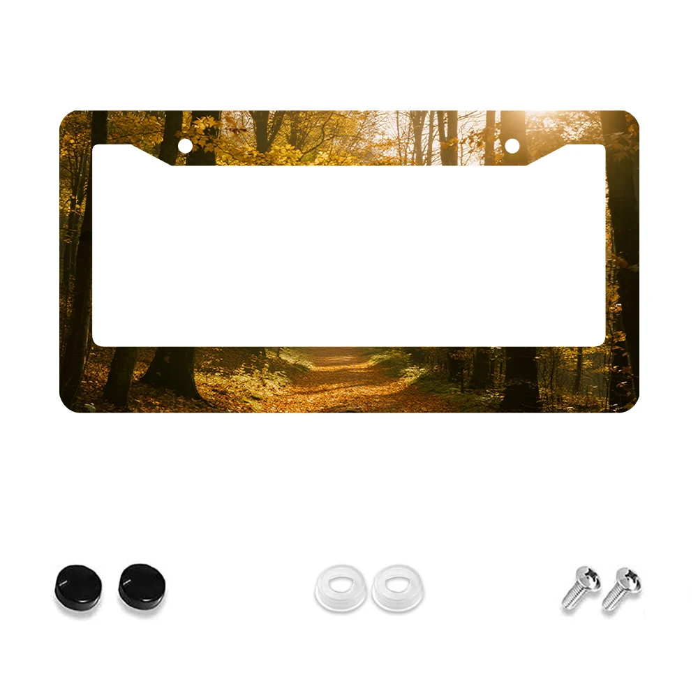 

1pc Brown Forest Pattern 2-Hole License Plate Frame Aluminum Material 6x12 Inches with Screw Set Retro Novelty Car Decoration G