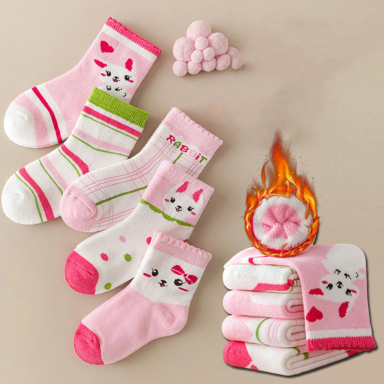 

5Pair Winter Warm Kids Plush Socks Fashion Children Mid Tube Sock Thicken Fleece Baby Sport Sock 8-24M Boy Girl Thermal Footwear