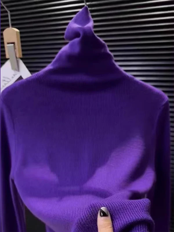 

Ele Purple High Collar Knitted Base irt 2025 New Women's Autumn Winter Beautiful Mature Lady Super Good Looking Top