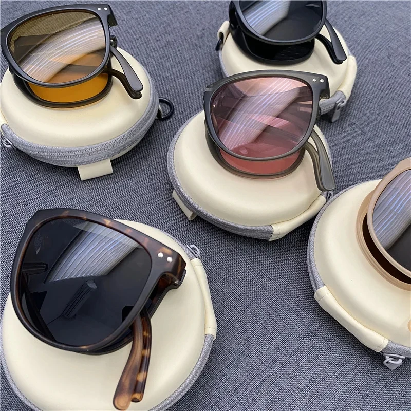 2024 New Fashion Folding Sunglasses Air Cushion Bag Set Trend Travel Driving Two Points Convenient Sunscreen Slimming Photo Fold