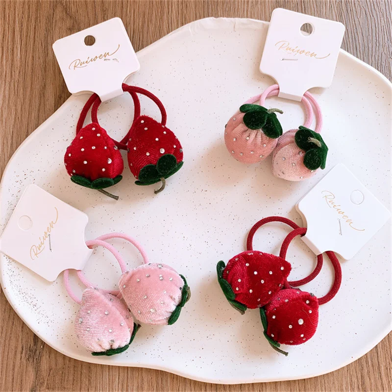 

2025 Cute Strawberry Hair Rope Ring Children Gift Baby Girl Kid Elastic Hair Rubber Band Accessories Headdress Headwear Ornament