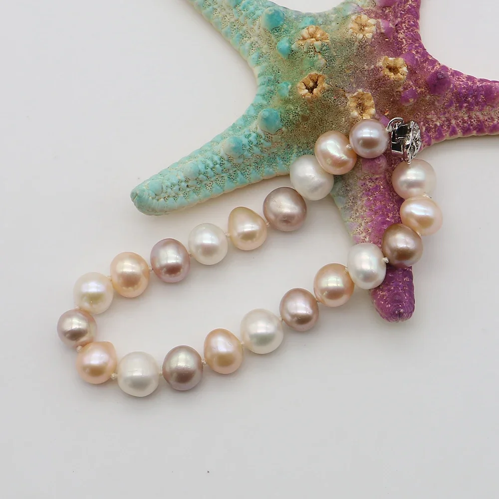 Artistic Exquisite Natural Freshwater Colored Irregular Straight Hole Pearl Flower Clasp Necklace 19cm Jewelry Gift Decoration