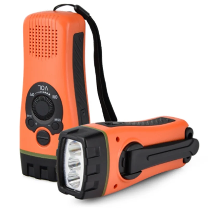 ABJF-3 en 1 linterna de emergencia linterna LED para teléfono móvil manivela Radio de emergencia