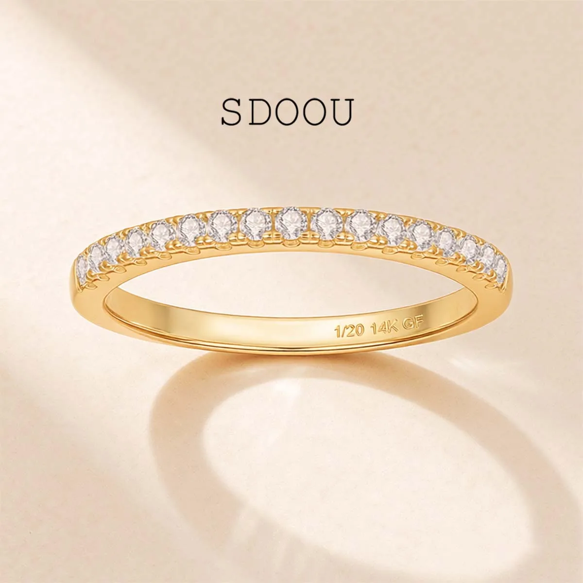 SDOOU Sparkling D Color Moissanite Ring 14K Gold Filled Round Cut Hypoallergenic for Women Daily Wear Wedding Proposal Jewelry