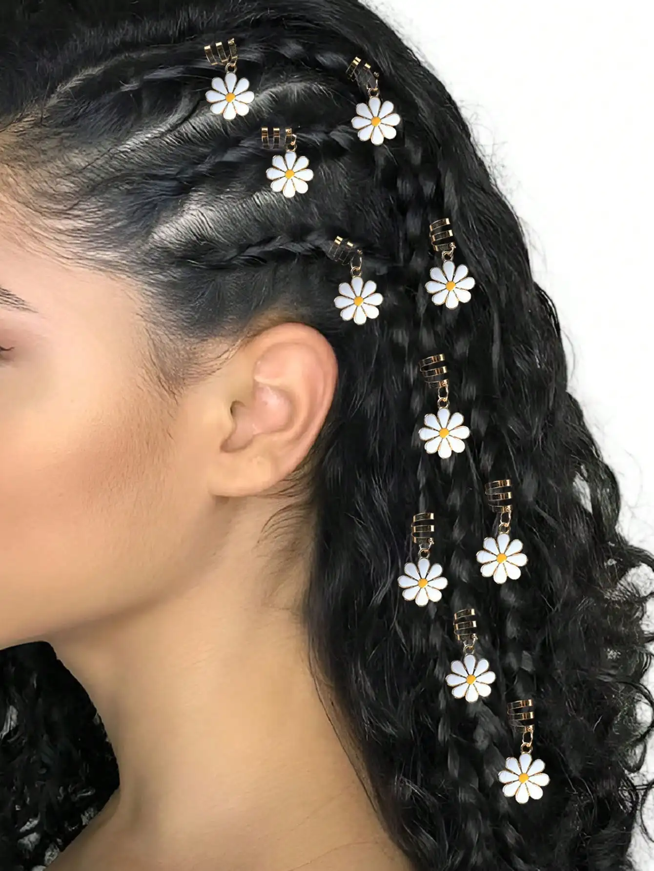 10 pièces fleur décor pince à cheveux, Dreadlock perle cheveux tresse anneau pince cheveux tressage métal manchettes décoration pour fêtes festival de musique