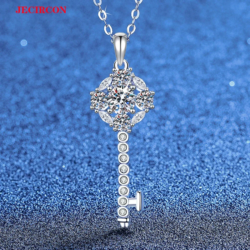 

Женское ожерелье с муассанитом JECIRCON длиной 0,5 карата, подвеска в виде ключа с подсолнухом из стерлингового серебра S925, изящная цепочка на ключицу в корейском стиле