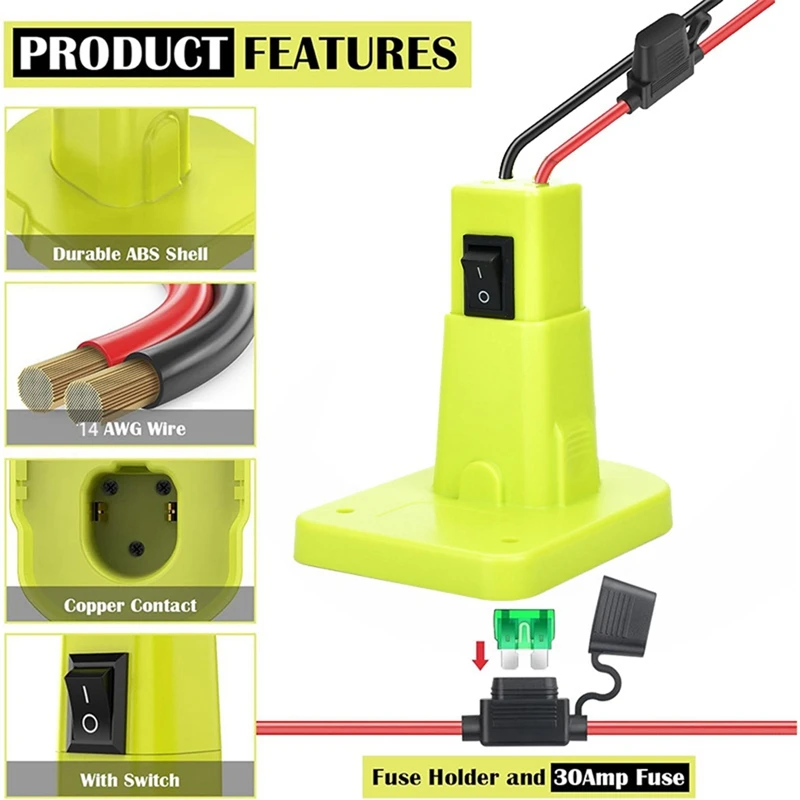 Super Sale Power Wheels Adapter for Ryobi 18V Battery with Fuse Switch Battery Adapter Connector for Ryobi 18V Li-Ion Battery