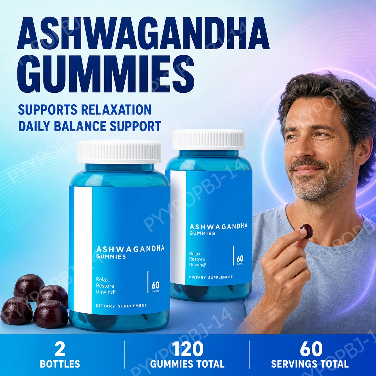 3-Pack Gummies Set: Ashwagandha For Stress Relief, Gut Heal…