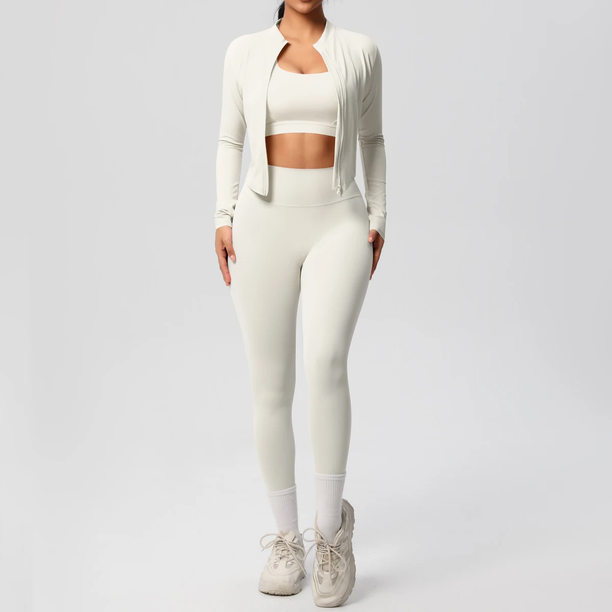 3 stücke Sportswear Yoga Set Gym Sport Bh Zipper Jacke Leggings Kleidung Sportswear Yoga Anzüge Für Frauen Fitness Set Trainingsanzug – Detail 20