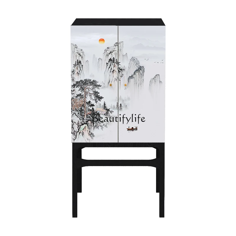 

Chinese Solid Wood Ink Landscape Multi-Layer Storage Cabinet Entrance Cabinet Modern Customization