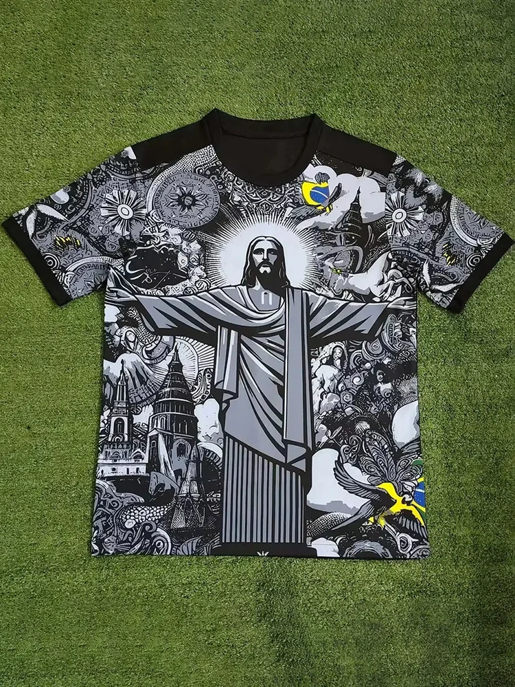 

Summer Football Training Top Brazil Special Edition Jesus Black Grey Football Jersey Adult Children Outdoor Quick-drying Tshirts