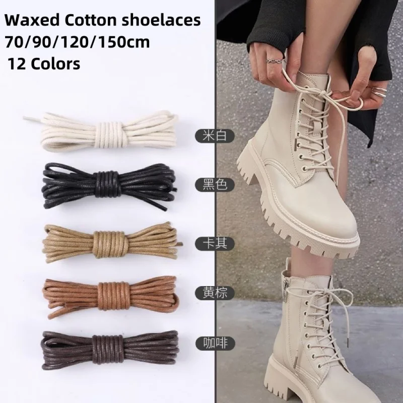

One Pair Wholesale Wax Rope Round Boots Shoelaces White Black Leather Shoes Strings Winter Autumn Sneakers Sport Shoes Laces
