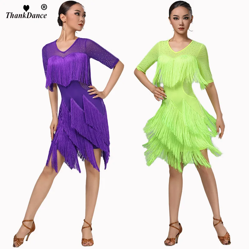 

Латинский костюм для женщин, платья для латинских танцев, стандартные тренировочные костюмы для бальных танцев, платье с бахромой, платья для сальсы, одежда