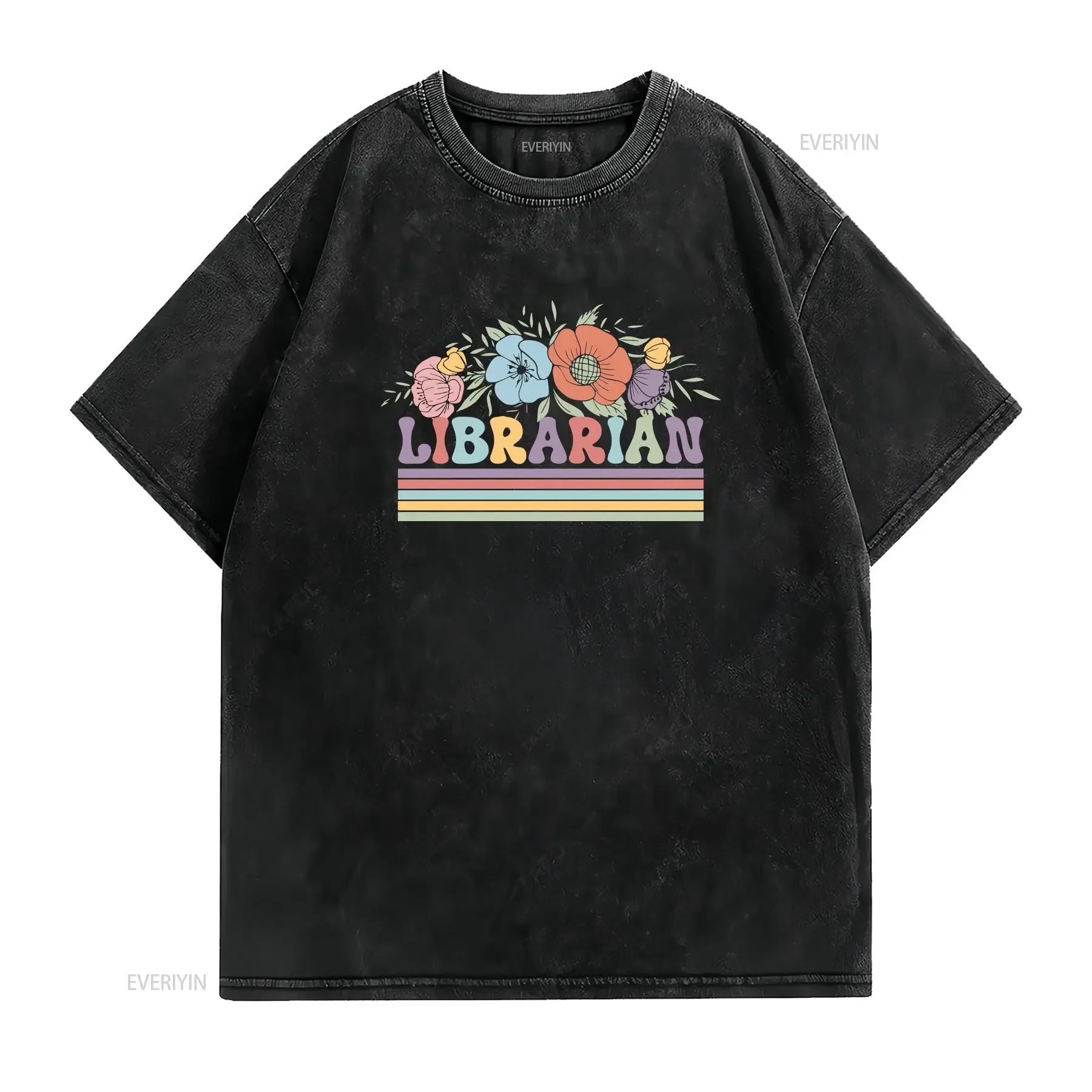 Floral Librarian T Shirt Book Lover School Bookworm vintage Washed Top For Everyday Wear streetwear designer clothes Versatile