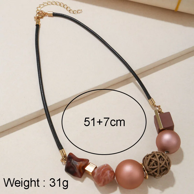 Women Geometric Acrylic Beads Sepa Takraw Pendants Necklaces Rope Chain Statement Necklace Vintage Handmade Jewelry