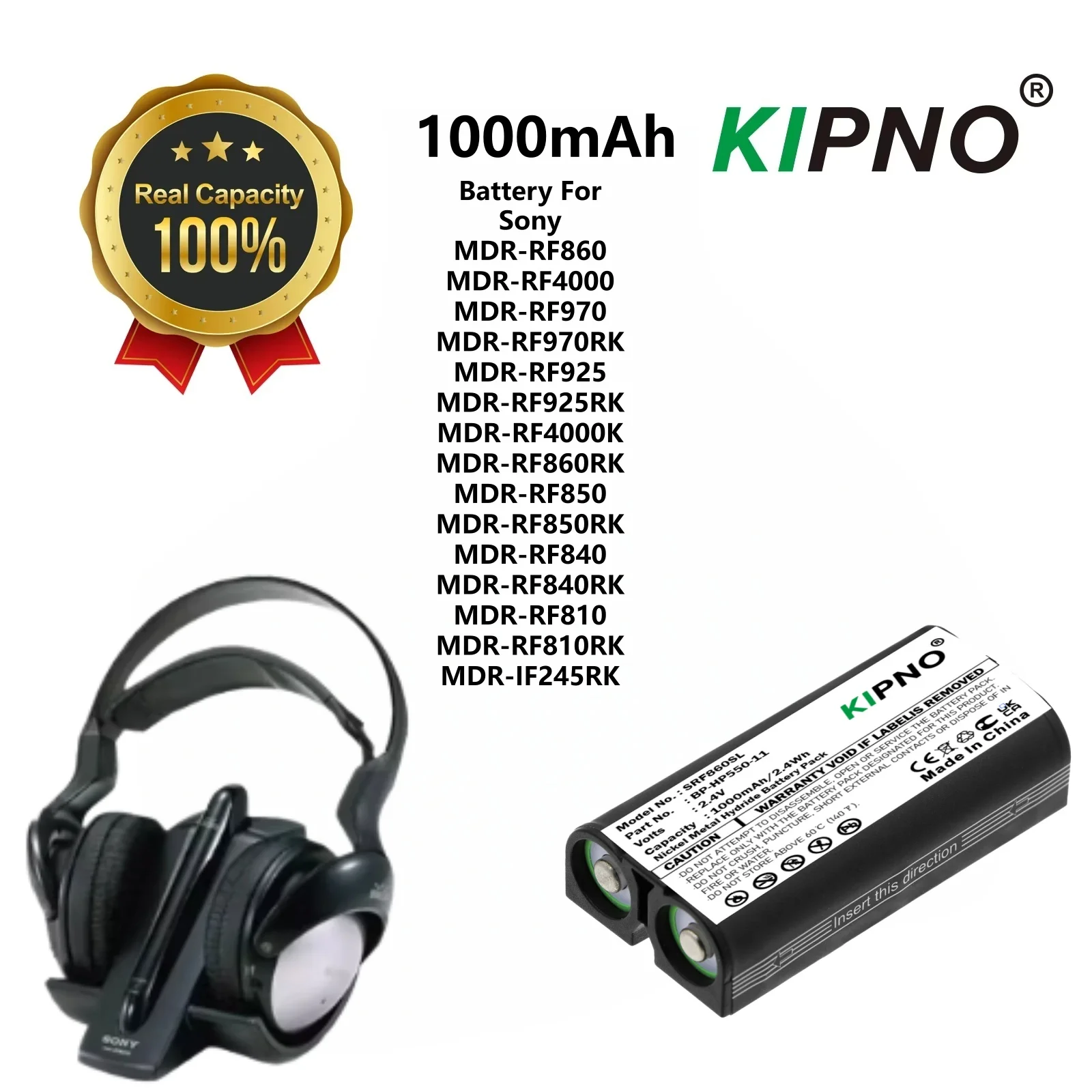 2.4V 1000mAh Battery BP-HP550-11 for Sony MDR-IF245RK, RF4000, RF811RK RF810, RF810RK, RF840, RF850, RF860, RF925, RF970,RF970RK