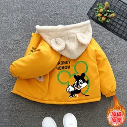 2023 Winter Plus Velvet Warm Boys Coat Cartoon Mouse Hooded Jacket For Kids Children Outerwear Clothing Birthday Present