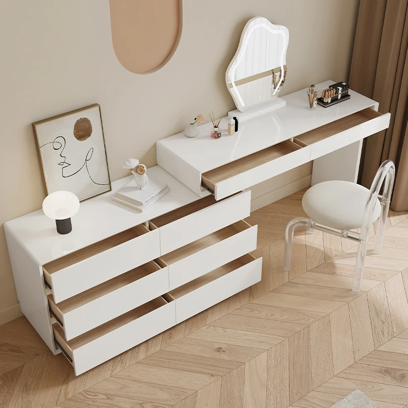 Women Girls Modern Vanity Table Storage Organizer Nordic Unique White Dresser Mirror Chair Tocador Maquillaje Bedroom Furniture