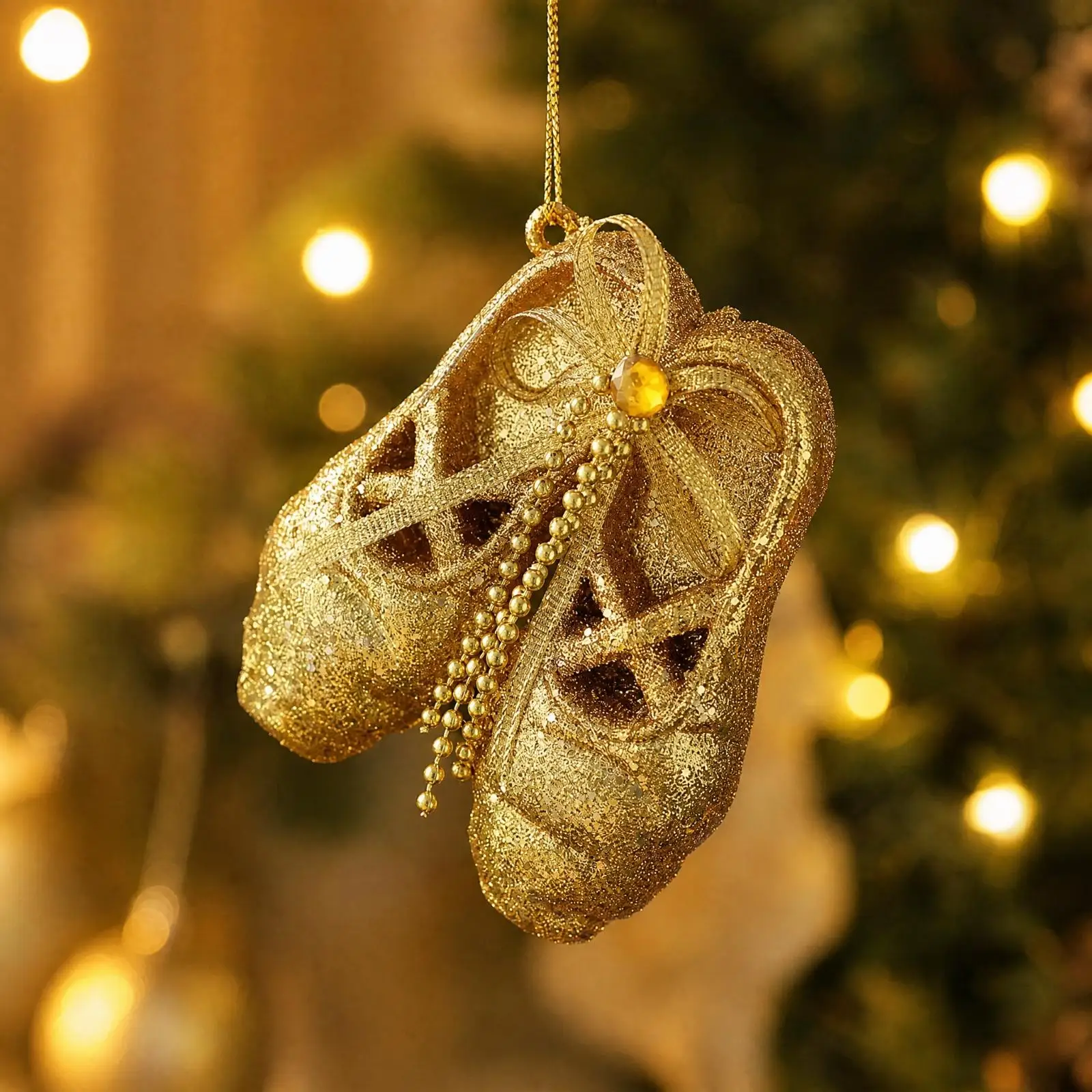 Plastic Hanging Ballet Shoe Ornament Ballerina Pendant Decorative Bow Beaded Detail for Christmas Holiday Festive Decor