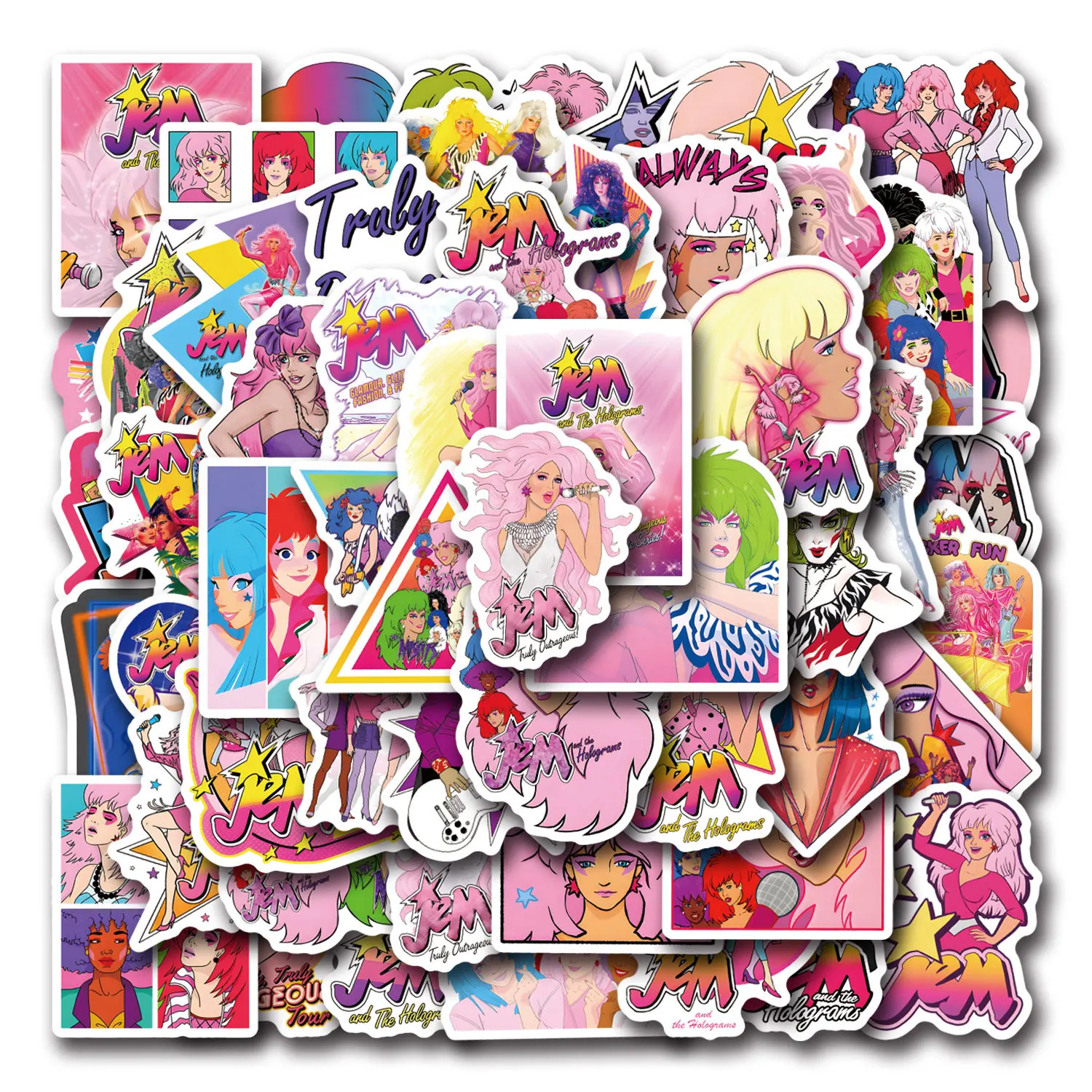 55 Uds. De pegatinas Jem y los hologramas, pegatinas Jem DIY, álbum de recortes, teléfono, equipaje, monopatín, calcomanías impermeables