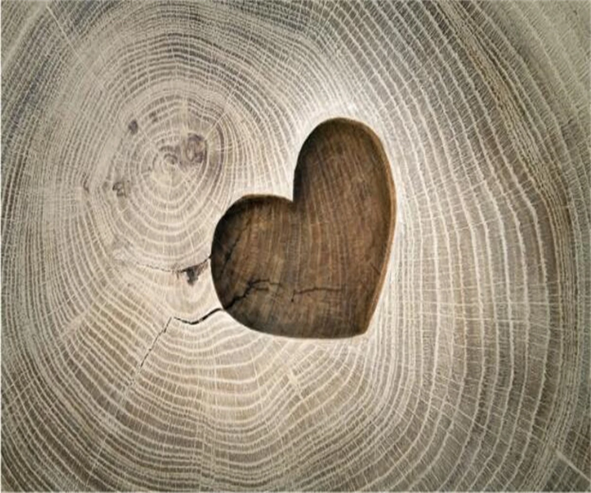 Customized wallpaper creative heart-shaped hollowed out wood grain TV background mural home decoration 3d photo wallpaper