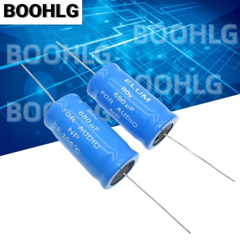 2PCS Audio Frequency Crossover Horizontal Axial NP Non-Polar Aluminum Electrolytic Capacitor 80V 680uF 22X44mm