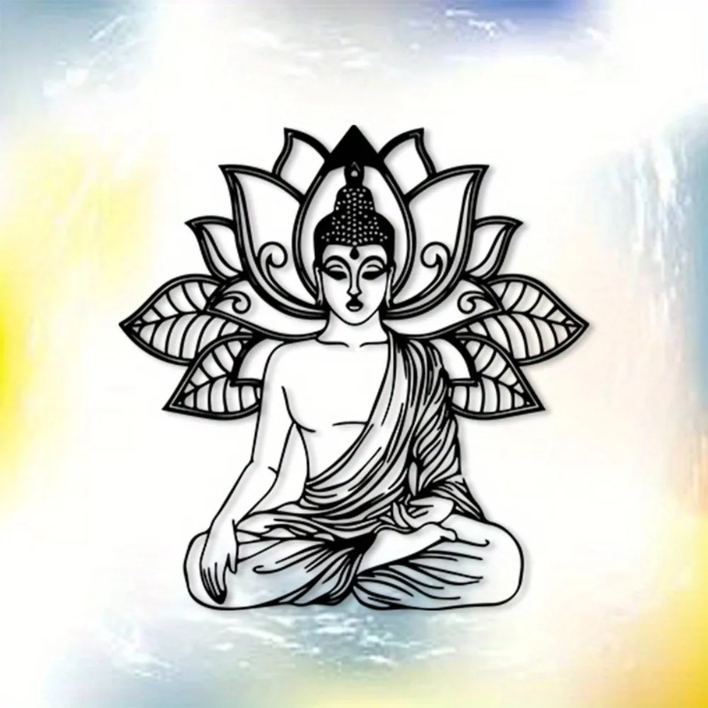 CIFBUY Gold Zen Statue Metal Wall Art Spiritual Mural Decor For Living Room Religious Space Seasonal Ornament Art Collector Gift