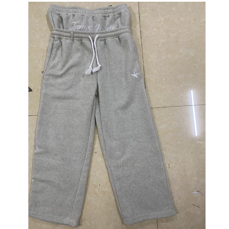 

Y2K Harajuku at USA Solid Document Embroidered Casual Pants Hip Hop W-String Jogging Pants Close up Size