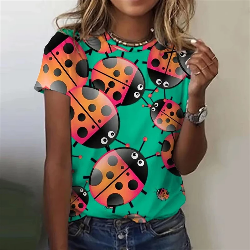 Ladybug 3D Print Women's T-Shirts Top Short Sleeved Fashion Street Round-Neck Tee Shirt Female Everyday Clothing Summer Comfort