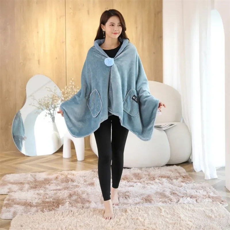 2025 new solid color multi-functional shawl blanket lamb wool winter thickened warm blanket flannel lunch break blanket